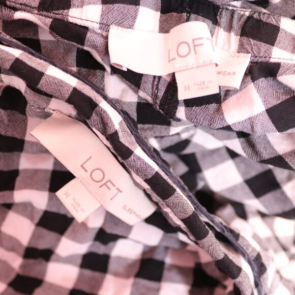 LOFT | Short Sleeve Button Up Pajama Shirt Pant Set Medium - Picture 6 of 8
